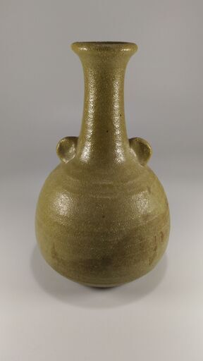 昭和レトロ未使用保管品 常滑 翠窯 陶芸大きな花瓶壺華道ベージュと茶の模様 貫入 昭和レトロ/為那都窯/加藤純や/灰釉襟付瓶/須佐の壺/花瓶