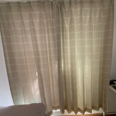 カーテン　ベージュ　格子柄