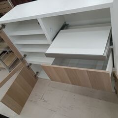 ★ジモティ割あり★ IKEA 食器棚 ホワイト×木目 W120×D42×H103.5 クリーニング済み TC8328の画像