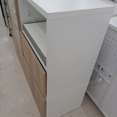 ★ジモティ割あり★ IKEA 食器棚 ホワイト×木目 W120×D42×H103.5 クリーニング済み TC8328の画像
