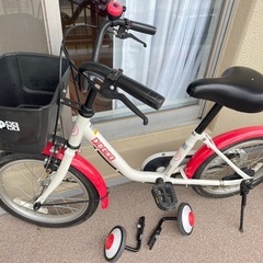 16インチ　自転車　サイドスタンド、補助輪付き