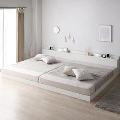 【未開封】照明＆棚付き 連結ローベッド   クイーン160cm(SS+SS) / フレームのみの画像