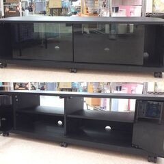 テレビ台 幅130cm TV台 ブラック ガラス扉 ローボード 収納家具 AVボード ☆ 札幌市 北区 屯田の画像