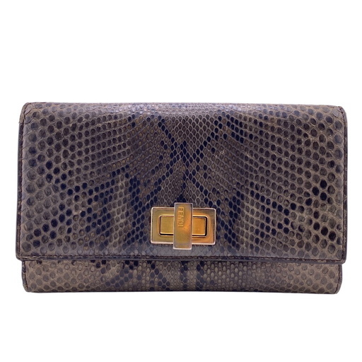 フェンディ FENDI 長財布 パイソン グレー (TK) 大東の小物