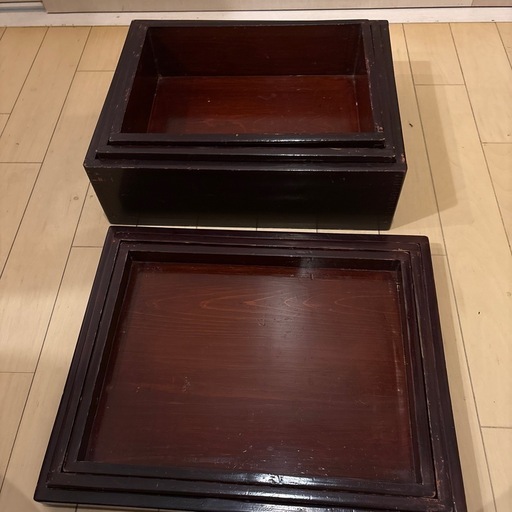古い重箱 入れ子 木箱 小物入れ 漆器 蓋付き 収納 3組 レトロ