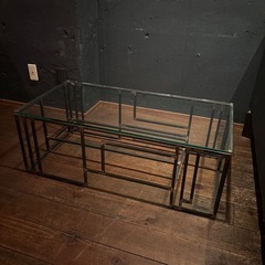 男前アイアンガラスローテーブルの画像