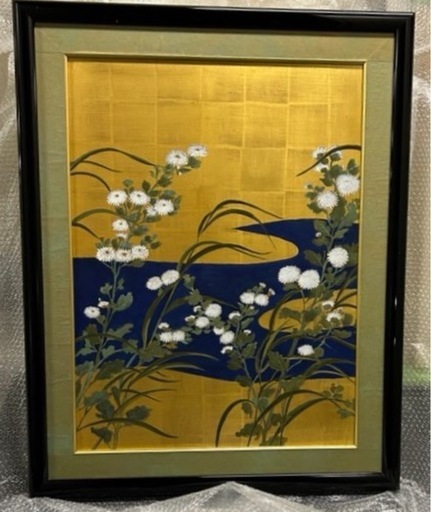 菊と流水 日本画