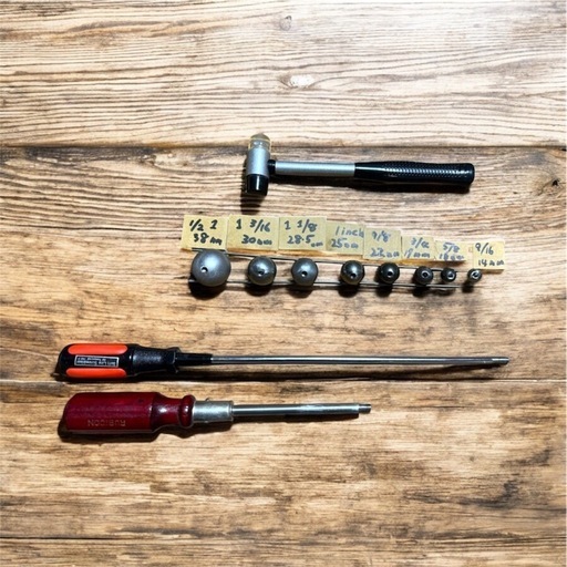 HAND MADE限定品 管楽器リペア 260mm 超ロングDR 凹み直し デントボールセット 38mm-14mmまで8種類&調整研磨用ドライバー