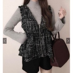 GRL　ラメツイードペプラムジップアップベスト[fo2067]