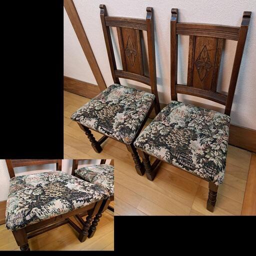 木彫り家具【テーブル&チェアー】机 イス2脚 長椅子 L字型イス【計5