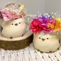 シマエナガのフラワーアレンジメント♡
