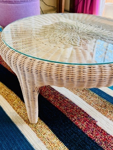 ガラス ラタン テーブル