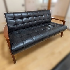 リビングダイニングセット】ガラステーブルと革張りソファ