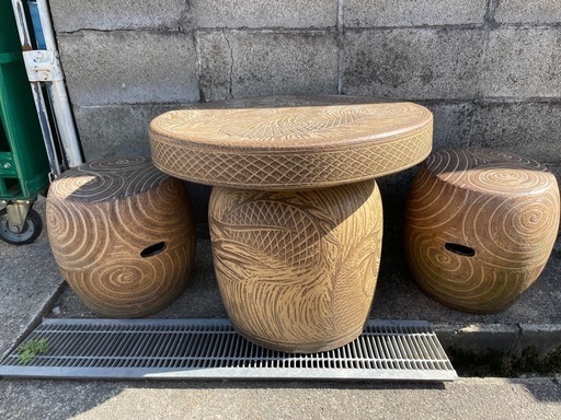 ガーデニング　テーブルセット　焼き物　テーブル　椅子　丸テーブル