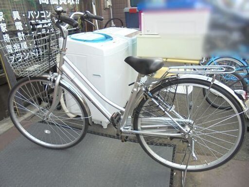 自転車 27インチ 3段切替付き パンクしにくいタイヤ 鍵・カゴ・ベル・荷台付き シティーサイクル PRATICO ママチャリ シルバー 札幌市 白石店 東札幌 自転車 27インチ 3段切替付き パンクしにくいタイヤ 鍵・カゴ・ベル