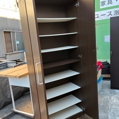 下駄箱　玄関収納　収納棚　家具　鏡付き　ミラー付き【横75.3奥36.2高182cm】の画像