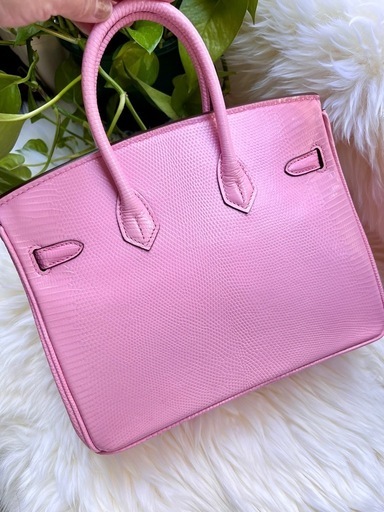 リザード　バーキン型バッグ　25cm ヘンローン社製原皮使用　5Pピンク