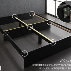 ヘッドレス収納ベッド (ダブル) ベッドフレームのみ ブラック