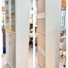 食器棚 キャビネット 北欧風 木目調 白 ホワイト 幅58.5cm 奥行38cm 高さ178cm 引出し 棚板可動式 ★買取帝国 志木店の画像