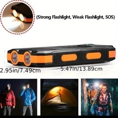 【新品】10000mAh ポータブルソーラー充電器、LEDライト付きの画像