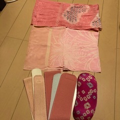 ピンク系　正絹しぼり柄の帯揚げと着付け小物
