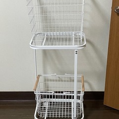 【新品未使用・少し難あり】ランドリーワゴン ２段 キャスター付き...