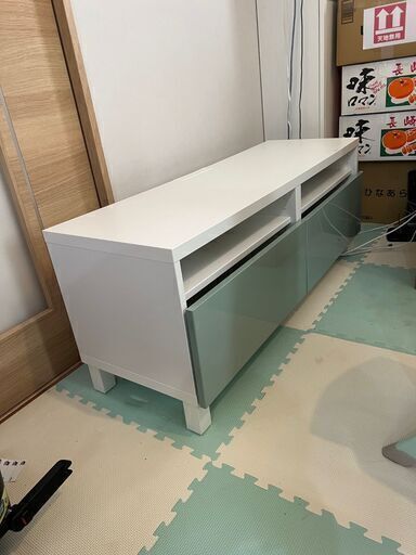 IKEA BESTÅ テレビ台】ホワイト&アクアグリーン／引き出し付き