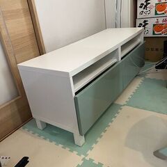 【IKEA BESTÅ テレビ台】ホワイト&アクアグリーン／引き出し付き 120x42x48cmの画像
