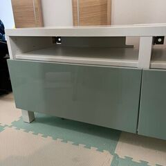 【IKEA BESTÅ テレビ台】ホワイト&アクアグリーン／引き出し付き 120x42x48cmの画像