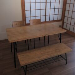 京都引き取り限定｜ダイニングテーブル4点セット（チェア2脚＋ベンチ＋テーブル）の画像