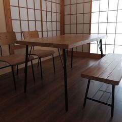 京都引き取り限定｜ダイニングテーブル4点セット（チェア2脚＋ベンチ＋テーブル）の画像