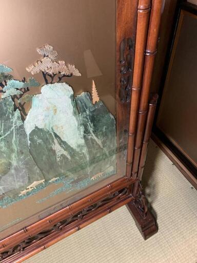 美品 豪華最高級 中国 山水花鳥風月 玉石 細工衝立 元値80万 美品 豪華最高級 中国 山水花鳥風月 玉石 細工衝立 元値80万