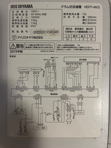 【取引中】アイリスオーヤマ　洗濯機　7.5kg