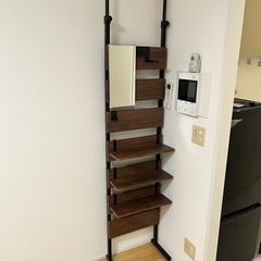 つっぱり壁面収納棚　ミラー付き