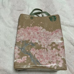 STARBUCKS 桜の花柄トートバッグ　ハンドメイドの画像