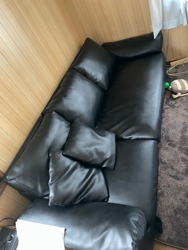 黒ソファ スクエアソファ2脚付き