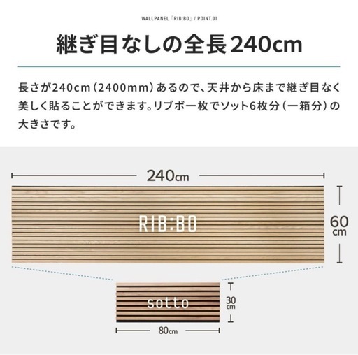 リブボ ウォールパネル ウッドパネル オーク2枚
吸音パネル 壁材 DIY おしゃれ スラットウォール