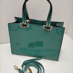 エナメル製　２Wayバッグ　エメラルドグリーン　250425-1T