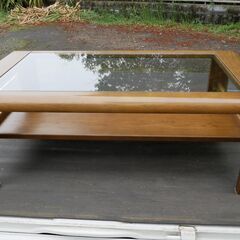 カリモク　ローテーブル　リビングテーブル　ガラス天板　木製　良品