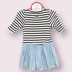 プティマイン❤七分袖ボーダーワンピース　ボーダー×デニムスカート　子供服の画像