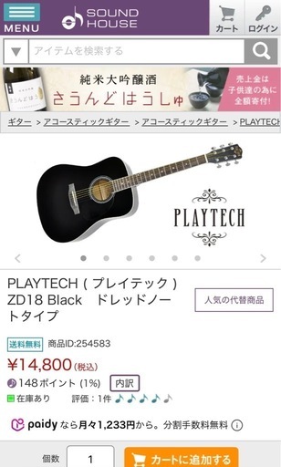 アコースティックギター　PLAYTECH ZD18 　