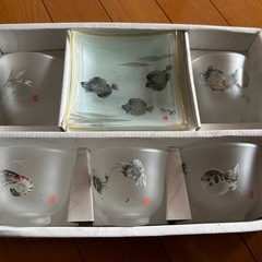 海の舞　小皿付冷茶セット　佐々木硝子　日本製 ジャンクの画像