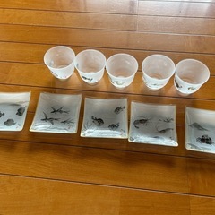 海の舞　小皿付冷茶セット　佐々木硝子　日本製 ジャンクの画像