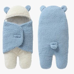 MOONMN ベビーおくるみ 新生児用(0～3ヶ月) くまさん ブルーの画像