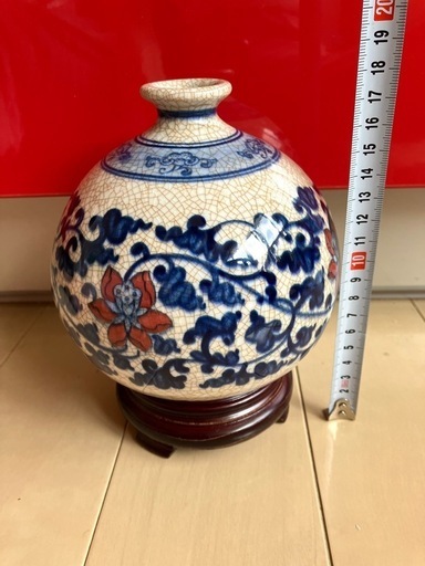 青柄赤花一輪挿し壺台付 (ジモニャン) 横須賀のインテリア雑貨