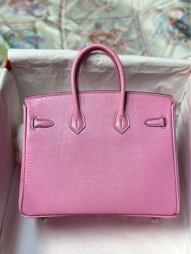 リザード バーキン型バッグ 25cm ヘンローン社製原皮使用 5Pピンク