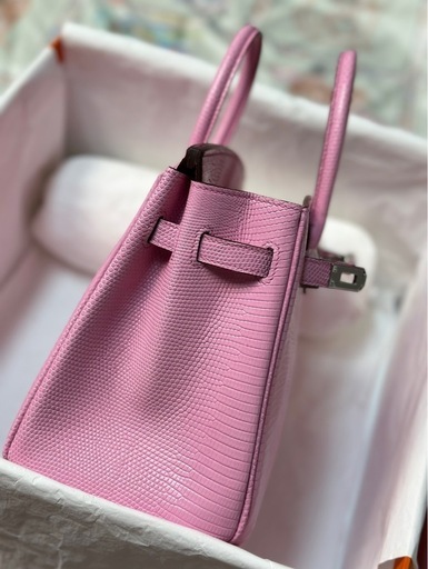 リザード　バーキン型バッグ　25cm ヘンローン社製原皮使用　5Pピンク