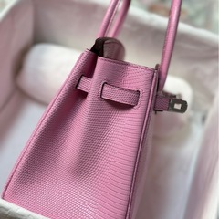 リザード　バーキン型バッグ　25cm ヘンローン社製原皮使用　5Pピンク の画像