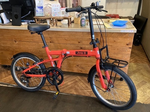 【SALE！4月中防犯登録無料！Jeep前後タイヤ・チューブ新品！】6段変速　ストーン柄 20インチ折りたたみ自転車　ブラッドレッド