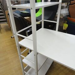 棚付きパソコンデスク 幅120㎝ ホワイト システムデスク シンプル 白 PCデスク 学習机 フリーデスク　西岡店の画像